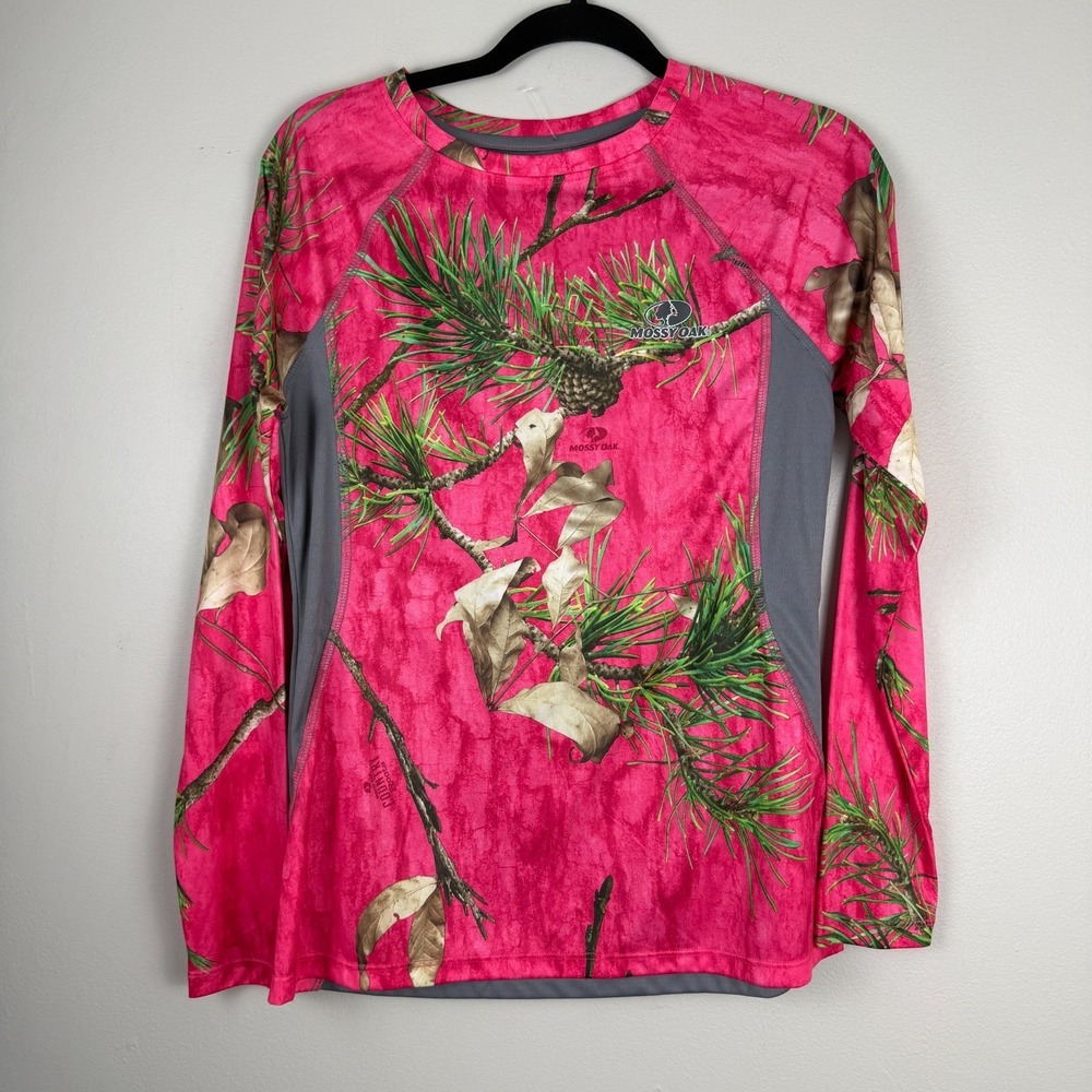 Mossy Oak Performance Shirt Womens M (8-10) Pink Camouflage Long Sleeve Stretch